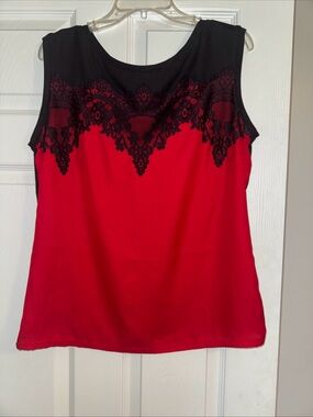 Worthington Red Tank with Black Lace Yoke